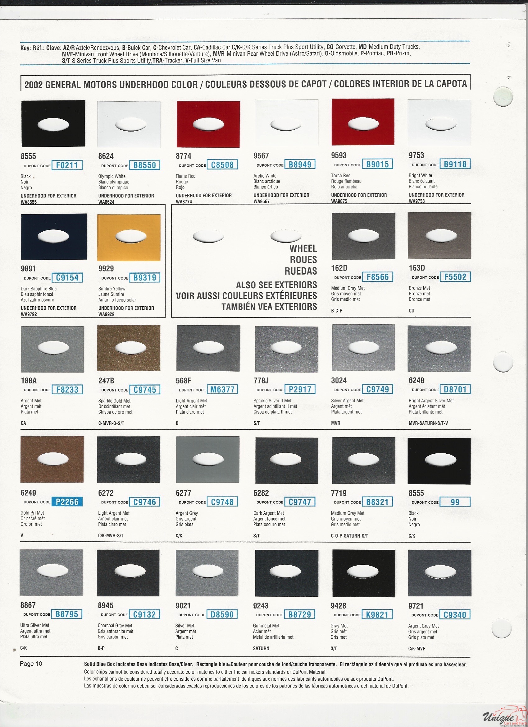 2002 GM-9 Paint Charts